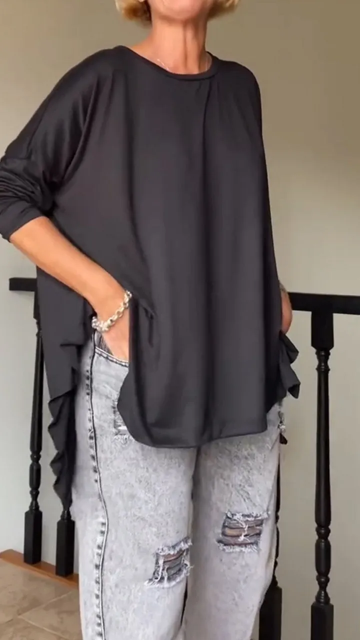 Women's Solid Color Pullover with Long Sleeves